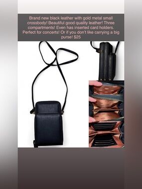 Black Leather Crossbody Phone Wallet - Triple Compartment